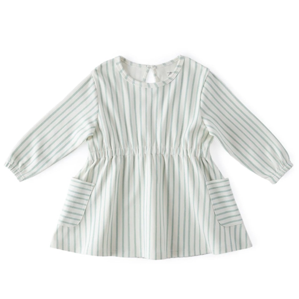Pehr Long Sleeve Dress‎ 6-12M Green/White Strips New With Tags